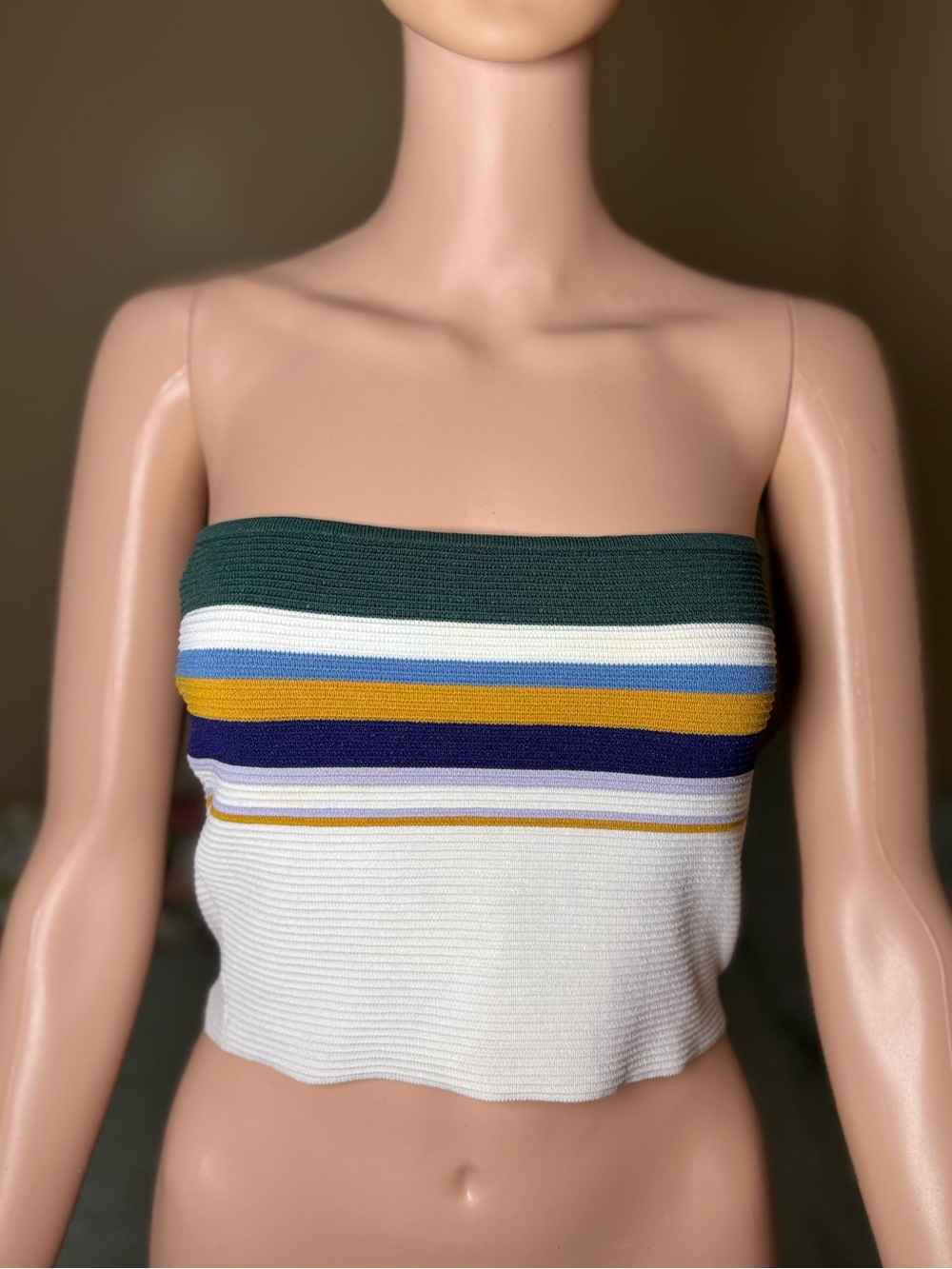 L.A. Hearts Women's White Multi-Stripe Knit Bandeau Strapless Cropped Tube Top M